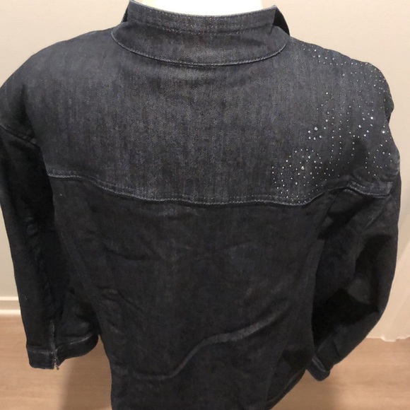 Chico’s Platinum Jean Jacket Rhinestone Embellished Size Large - Picture 13 of 16
